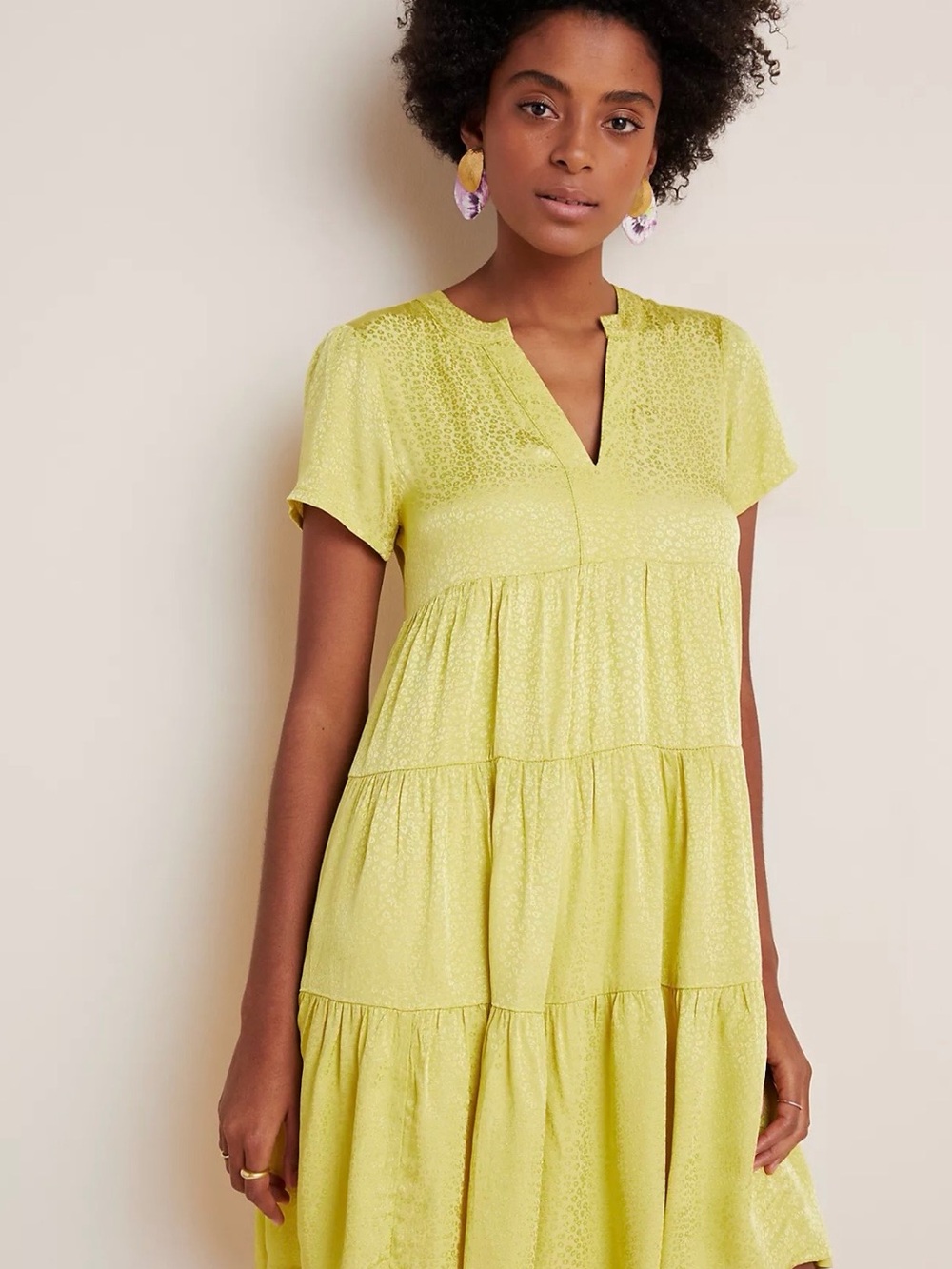 Anthropologie Maeve Yellow Textured V-Neck Dress